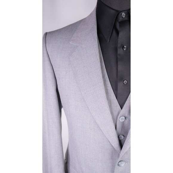 Vintage ARNIE Wool Blend 2-Pcs Blazer Jacket Cost / Vest Gray Micro Check Sz 42R - Picture 8 of 16